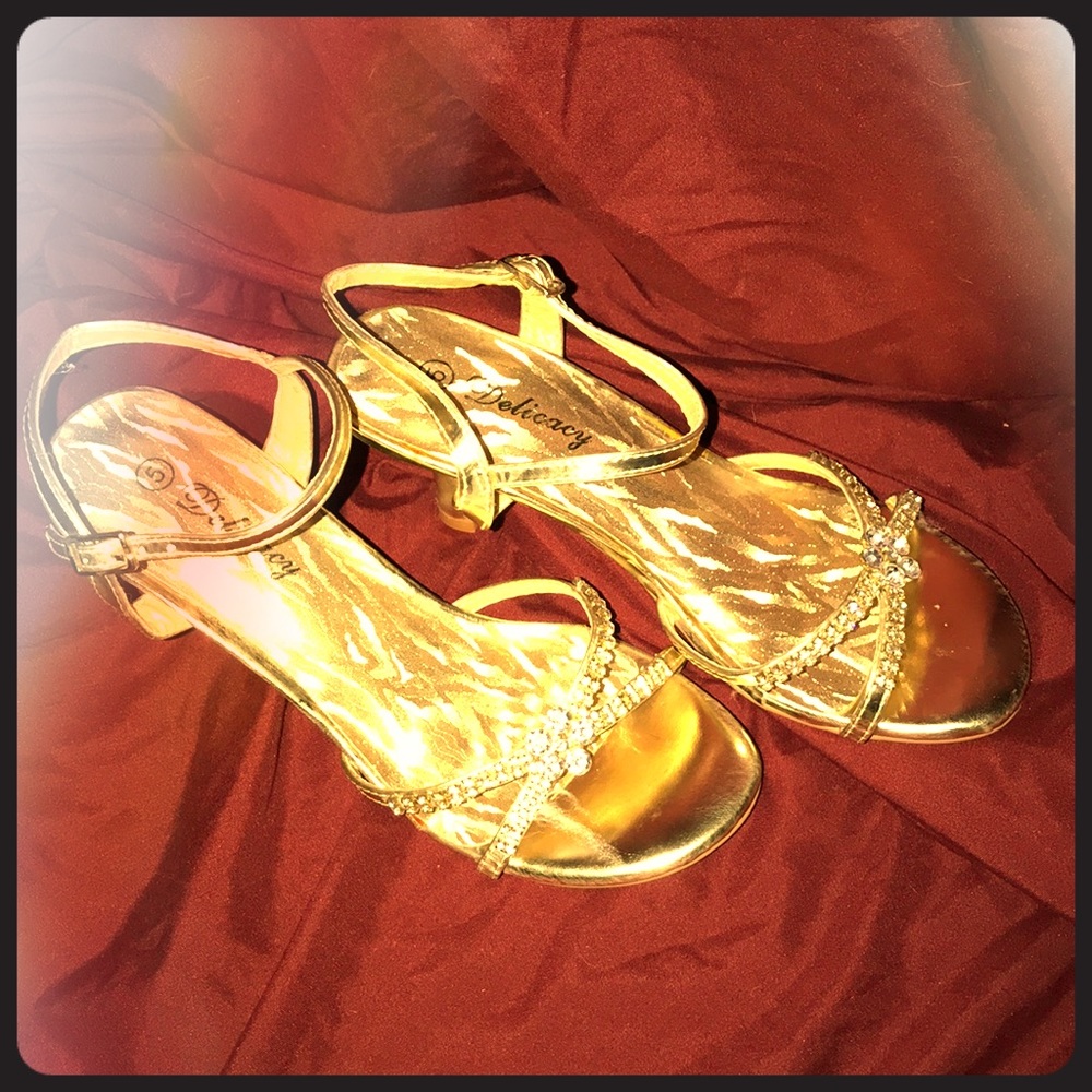 Gold and rhinestone strappy sandals